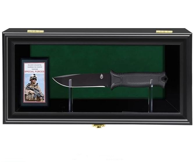 Knife Display Case collect Pocket Knife Display Stand Military Folding Single Knife Shadow Box Wall Mount Cabinet with UV Protection Acrylic Lockable