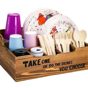 New 2024 trending products Paper Plate Organizer for Countertop 8 Compartments Rustic Kitchen Utensil Dispenser