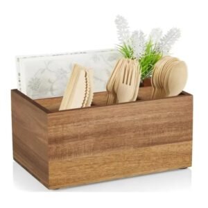 Factory Silverware Caddy for Party Acacia Wood Silverware Holder Silverware Organizer Countertop