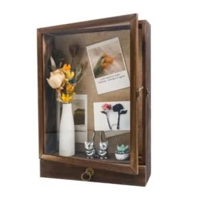 Clear High Quality clear Shadow Box Frame with Drawer and Soft Line Back Wooden Display Case Memory Box