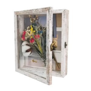 Christmas Decor  Wood Shadow Box Frame Glass Door Display Case with Linen Back and 6 Stick Pins