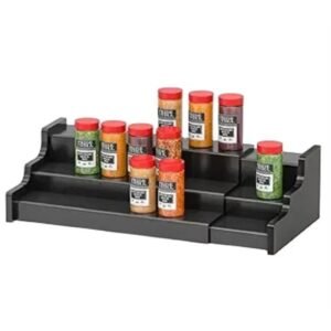 Customize Spice Rack Organizer for Cabinet  3 Tier Black Bamboo Wooden Expandable Display Shelf