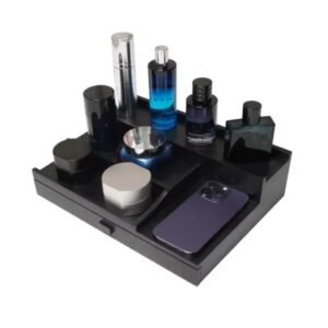 Party Decoration Cologne Organizer for Men  3 Tier Wooden Perfume Organizer With a Drawer and Hidden Compartments
