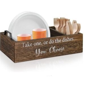 Kitchen Countertop Plate Organizer Box, Take One or Do the Dishes Paper Plate Holders