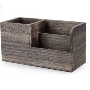 Desk Pen Pencil Holder Retro Wood Multi-Function Desk Stationery Organizer Storage Box Pen/Pencil, Business Name Cards Remote Control Holder Office Home Accessories Organizer Vintage Brown