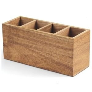 Wedding decor Acacia Wood Silverware Caddy with Built-in Handle Wooden Utensil Holder Paper Plate Organizer