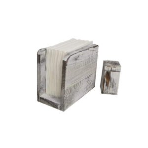 Rustic Vintage Burnt Solid Wood Farmhouse Napkin Holder and Toothpick Storage Jar for Kitchen Table Decor - Pink and Black Kitchen Accessories for Paper Napkins