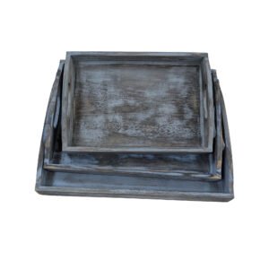 Rustic Vintage Style Wood Serving Tray Set of Different Sizes - Decorative Trays for Coffee Table Ottoman Tray and Tea Tray Home Decor with Handles