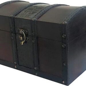 Handcrafted Wooden Treasure Chest Decorative Storage Box with Lock for Home Decor