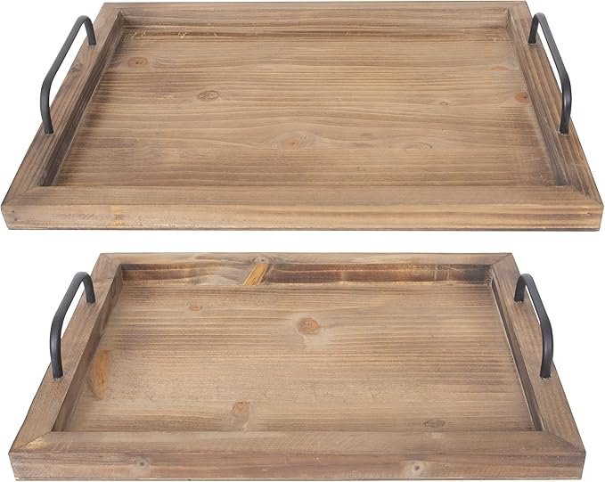 Rustic Vintage Food Serving Trays | Nesting Wooden Board with Metal Handles | Stylish Farmhouse Decor Serving Platters