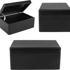 Large Black Wooden Box Storage with Hinged Lid |  Gift Box for Tool Dog Toy Shoes Clothes Kitchen Storage
