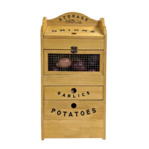Pine Wood Veggie Bin for Potato, Onion and 1 Garlic Drawer Root Vegetable Storage Box, Solid Wood Potato Box
