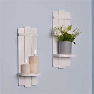 Sconces Wall Decor Set of 2, Candle Holder Rustic Home Farmhouse Art Floating Candle Sconces Shelf White Decorations for Living Room, Dining Room, Bedroom, Bathroom