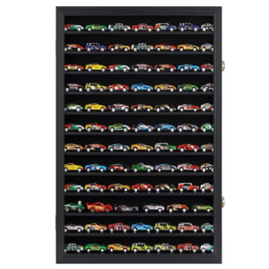 Hot Toy Cars Wheels Matchbox Model Cars Hot Display Case Cabinet UV Protection 1/64-1/43 Scale (Black Finish)