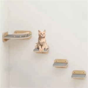 Custom Cat Wall Furniture Corner Climbing Shelf Perches, Wooden Cat Bed Wall Mounted with 3 Wide Steps, Sturdy Wood Stairs
