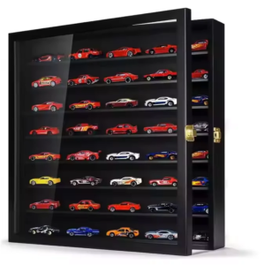 Custom Black Wooden Model Car Display Case 1/64 Scale Diecast Wall-Mounted for Mini Toys and Small Wheels