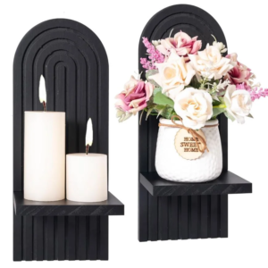Sconces Wall Decor Set of 2, Wall Candle Holder Rustic Home Decor, Floating Candle Sconces Shelf Black Wall Art, Farmhouse Wall Decor for Living Room, Dining Room, Bedroom, Bathroom