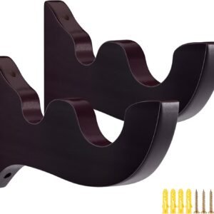 2 Pcs Wooden Curtain Rod Bracket Wood Large Double Bracket Drapery Curtain Rod Holders