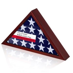 Flag Display Case for Burial Flag Real Glass Front, Solid Wood Flag Holder for 5'x9.5' Flag with Wall Mount, Mahogany Military Shadow Box Frame for Veterans
