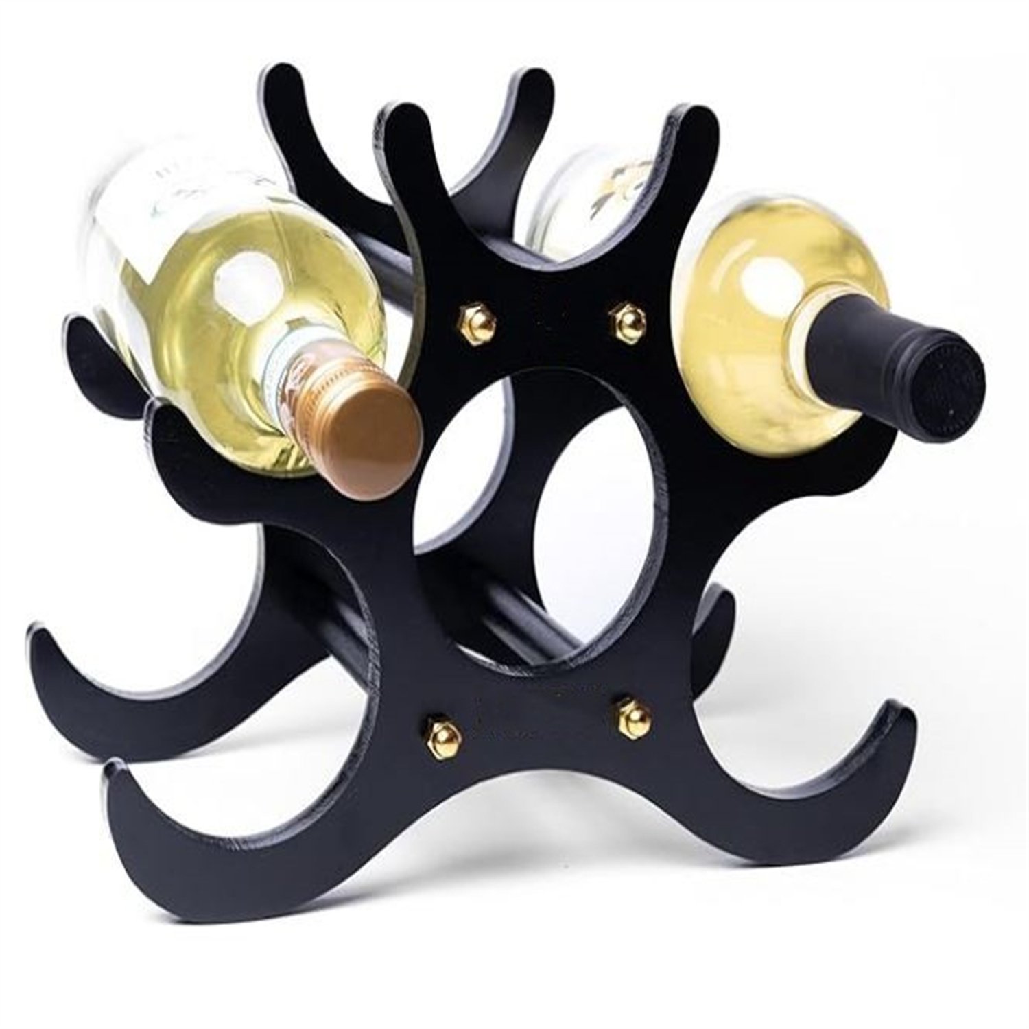 Wooden Wine Rack Holds 6 Bottles - Compact and Movable Wine Holder - Easy to Assemble, Space Saving Storage Design Countertop Wine Rack for Kitchen, Bar, Pantry and More
