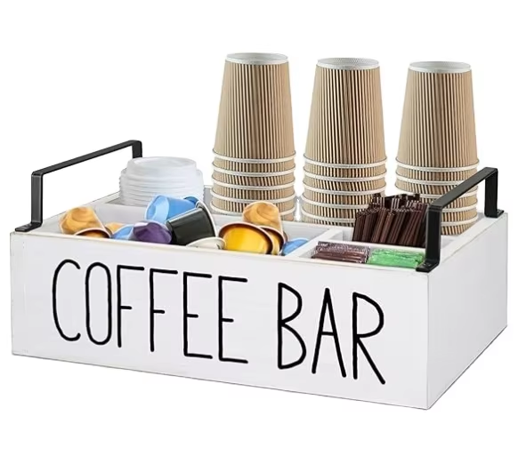 Factory Coffee Station Organizer Wooden Coffee Bar Accessories Organizer for Counter Farmhouse Kcup Coffee Pod Holder