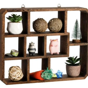 Party Decoration Rustic Shadow Box Display Shelf 9 Compartments Wood Hanging Display Shelf Floating Shelf