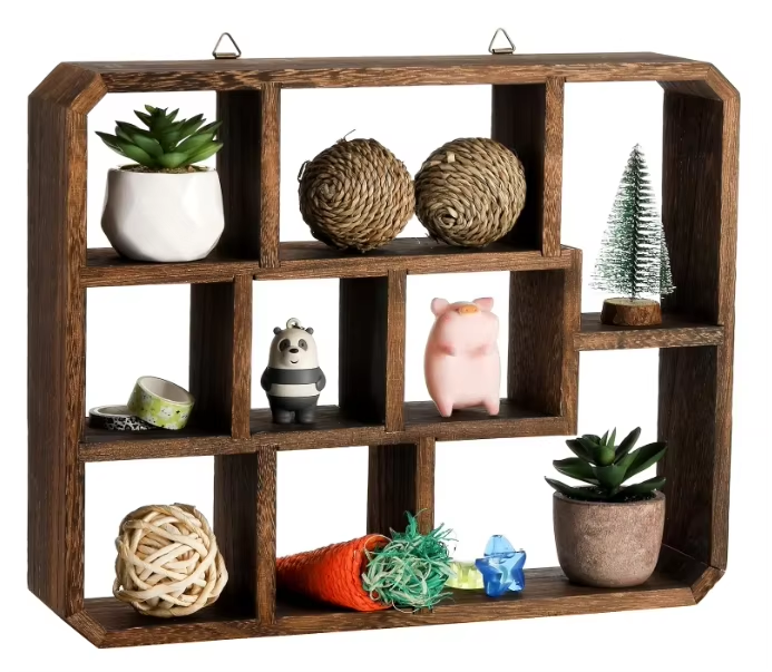 Party Decoration Rustic Shadow Box Display Shelf 9 Compartments Wood Hanging Display Shelf Floating Shelf