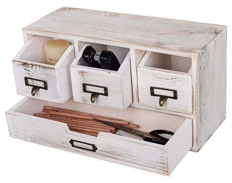 Christmas decor Rustic Wood Desktop Office Organizer Drawers Storage Cabinet Cosmetic jewelry storage