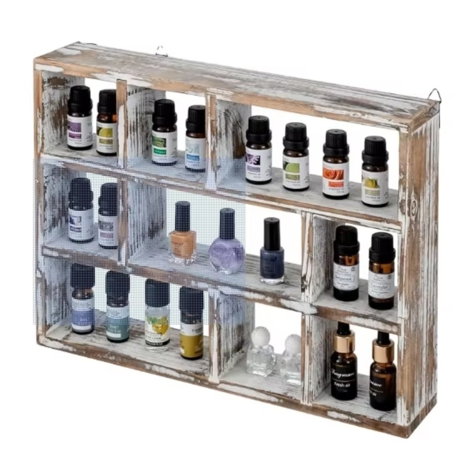 Clear High Quality clear 9 Compartment Shabby White Washed Solid Wood Shadow Box Wall Mountable Curio Display Case