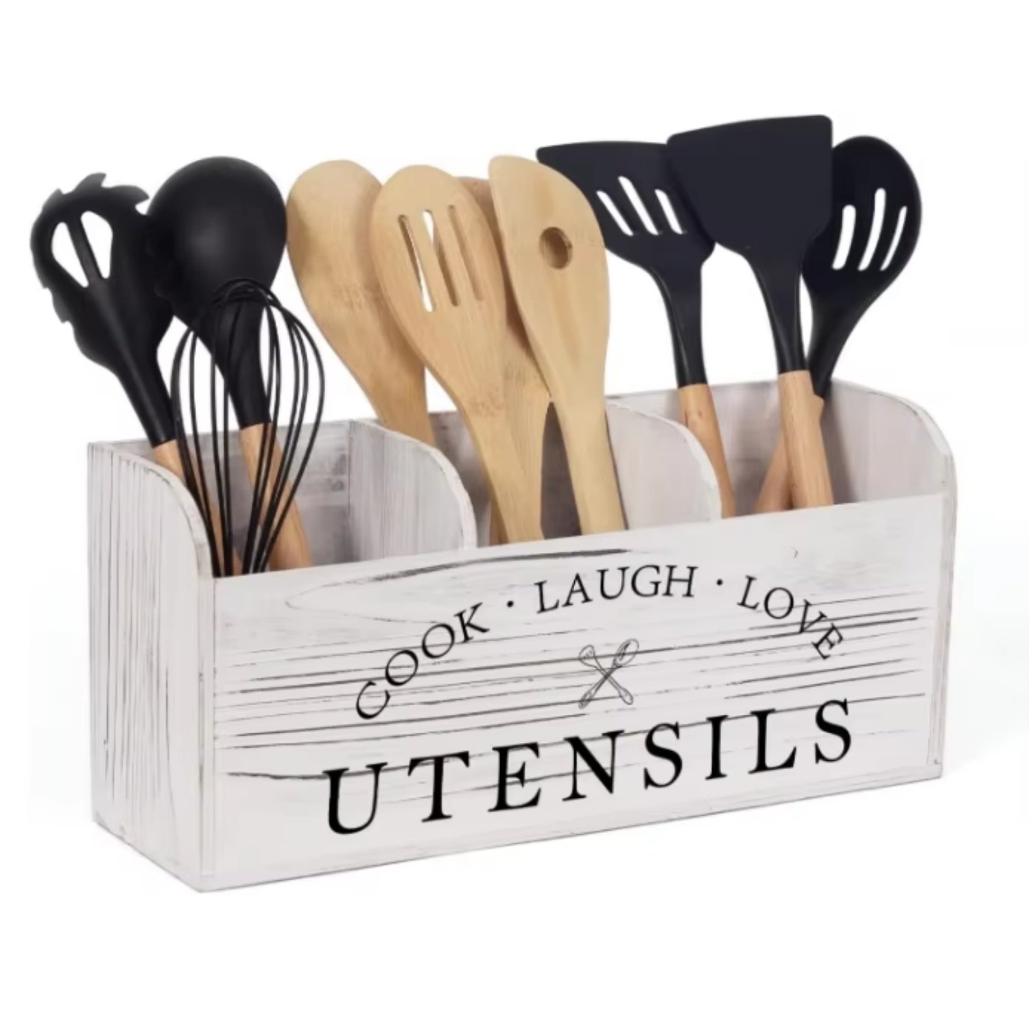 Party decoration Kitchen Utensil Holder Wooden Farmhouse Utensil Holders for Countertop Rustic Utensil Holder for Kitchen