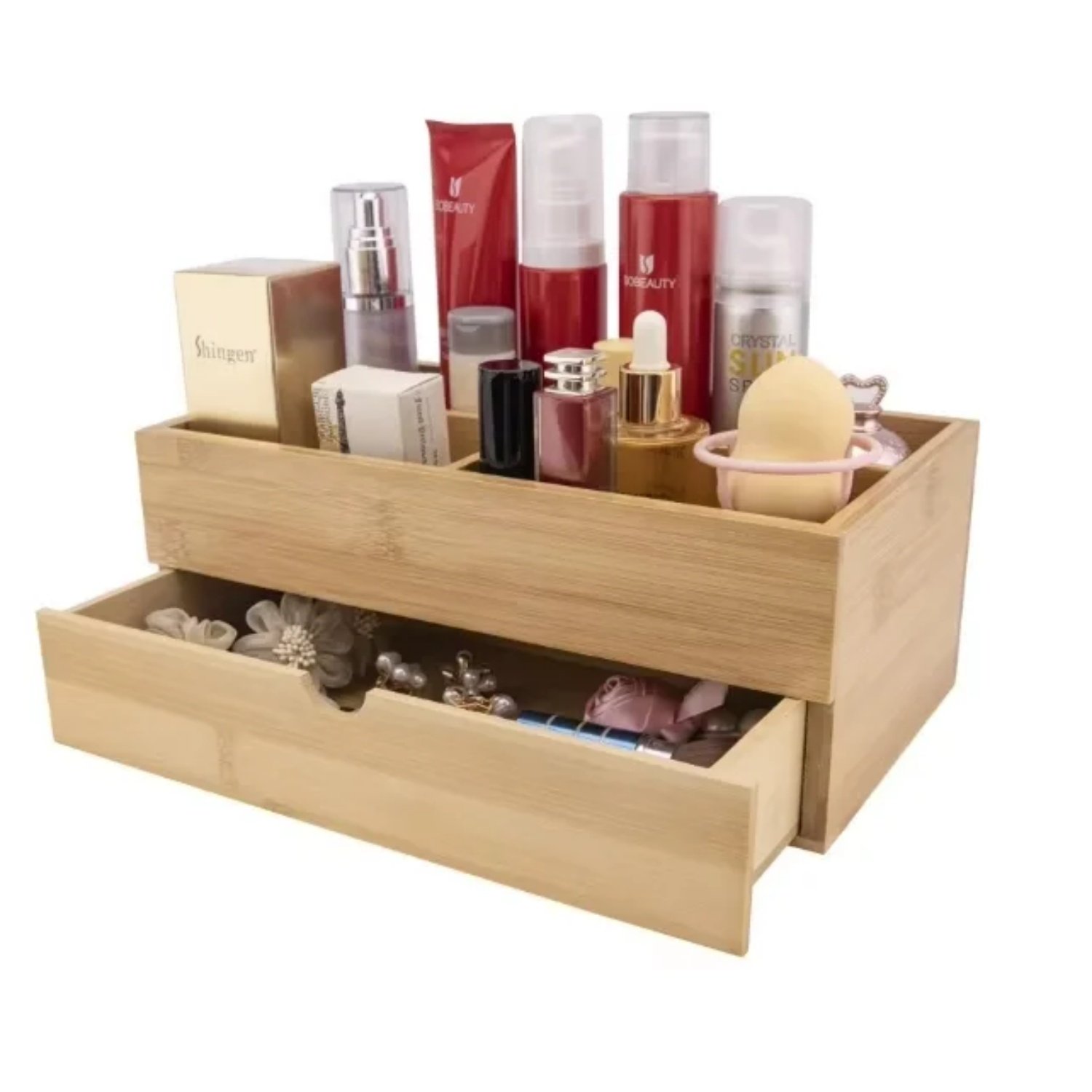 Hot sale Bamboo Cosmetic Display Box Bamboo Makeup Organizer with Drawers for Countertop