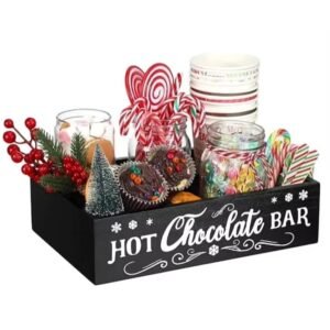 Christmas Hot Cocoa Bar Wood Station Organizer Countertop with 4 Compartment Cocoa Decorative Storage