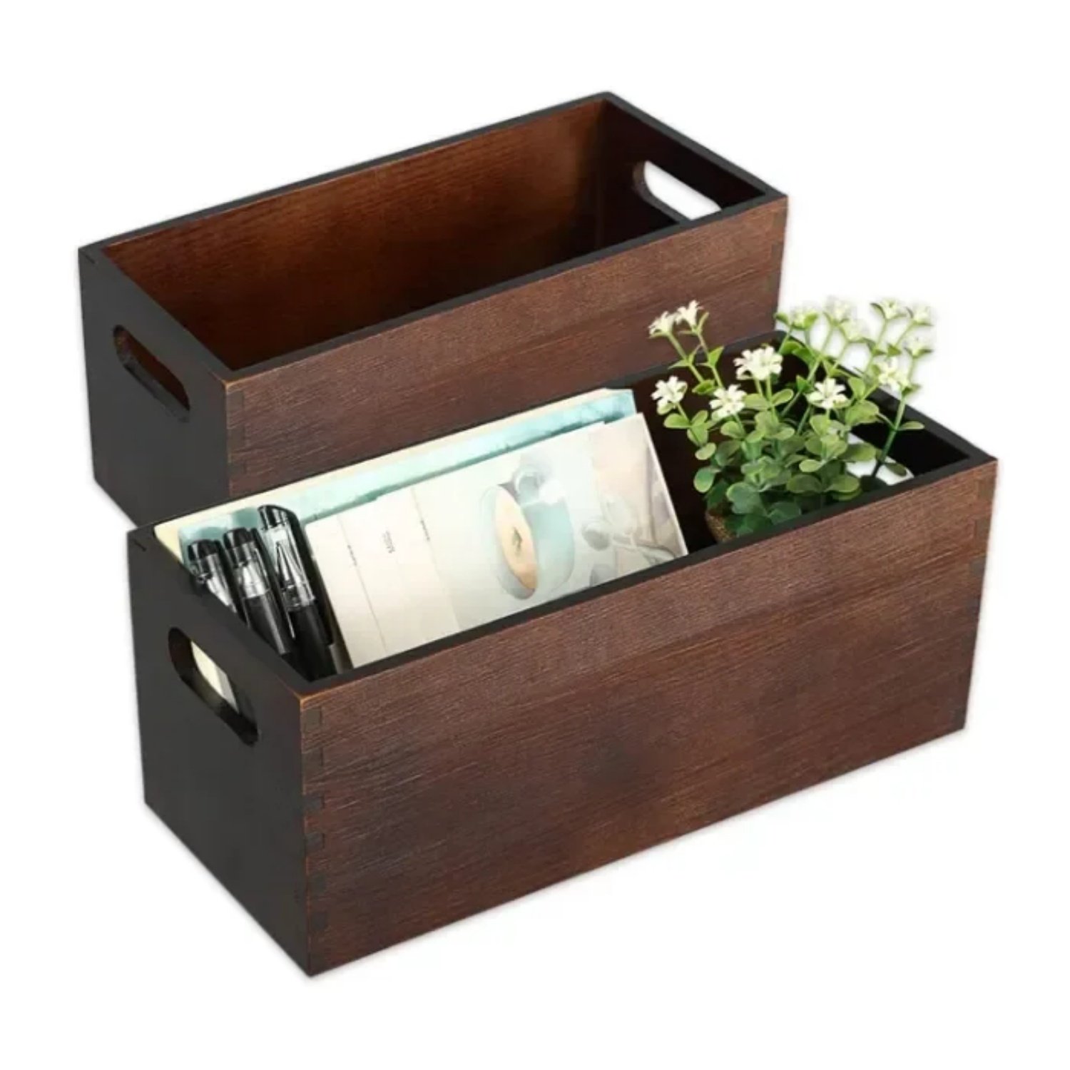 Handmade Wood Open Storage Boxes Mail Organizer Bins Letter Holder Box Rustic Wooden Boxes for Storage