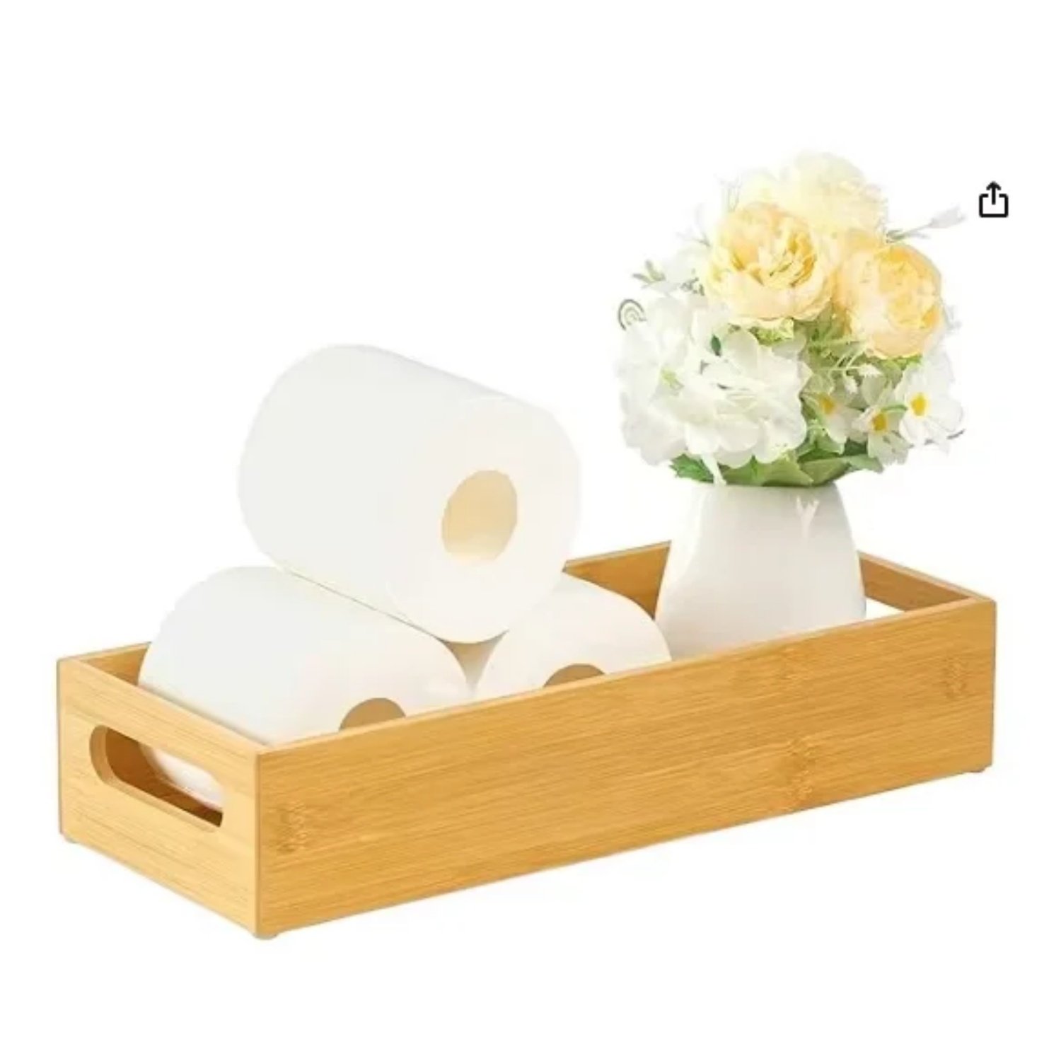 Hot Sale Bamboo Toilet Paper Storage with Handles Toilet Paper Tray Holder Organizer