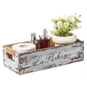 Farmhouse Distressed Wooden Storage Box Rustic Bathroom Decor Box Decorative Toilet Tank Basket Nice Butt