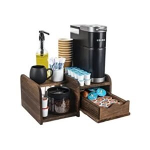 Coffee Station Organizer with Drawer Wooden Coffee Bar Accessories Organizer for Countertop 48 Large Coffee Pods Storage