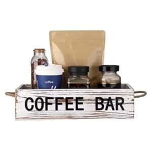 Vintage Wood Coffee Bar Box With Rope Handles Coffee Station Organizer Coffee Pod Holder Storage Box