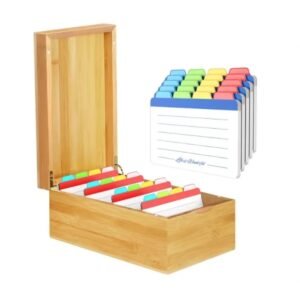 Manufacture Bamboo Index Card Box Index Card Organizer Case Wood Recipe Box with Dividers