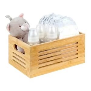 Bamboo Wooden Storage Box Rustic Farmhouse Look Wood Crate for Storage Decorative Closet Cabinet and Shelf Basket Organizer