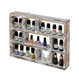 Whitewashed Wood Shadow Box with 9 Compartments Freestanding or Wall Mounted Curio Display Shelf  Knacks Collectible Figurines