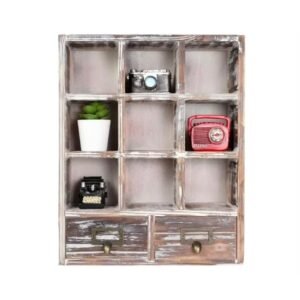 New Products  Wood Shadow Box Shelf Rustic Brown Wooden Table Top Display Organizer with 2 Pull Out Drawers