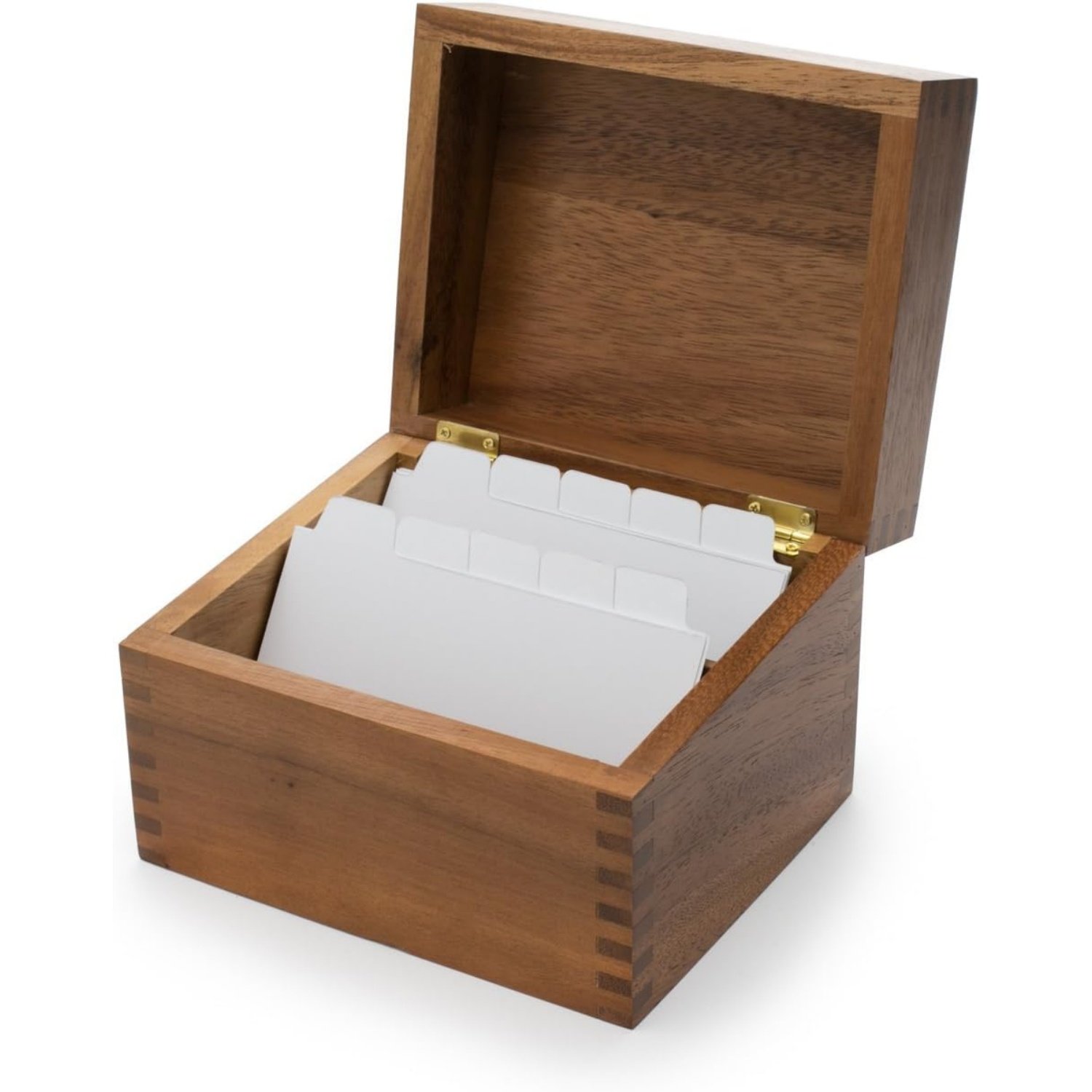 Acacia Wood Recipe Box with Divider Tabs, 2 Compartment, Single