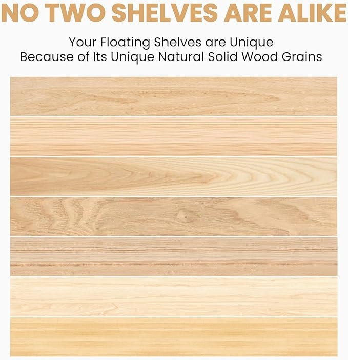 Solid Pine Wooden Floating Bookshelf 23.6 Inch Natural Wood Nursery Shelves Book Storage for Bedroom Living Room Unfurnished Set