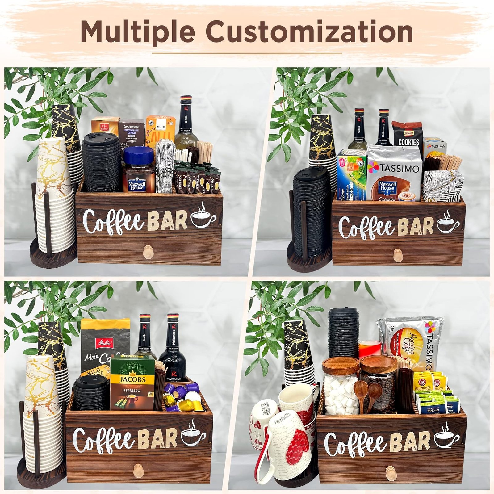 Pine-Wood Coffee Bar Organizer