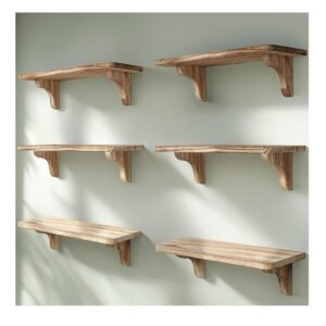 17-Inch Real Wood Farmhouse Wall Shelf (6 Pack) Easy Install with Template Video Long Storage Rack for Bedroom Walls