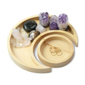 Natural Pine Wooden Crystal Tray Display Boho Home Decor Spiritual Essential Oil Jewelry Rings Storage Organizer Moon Holder