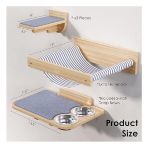 Solid Wood Cat Wall Furniture Durable Cat Climbing Shelves Non-Slip Steps Hammock Feeding Station Large Cats Houses Furniture