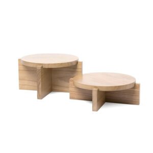 Modern Rustic Farmhouse Decor Wooden Pedestal Tables Natural Wood Riser Set Two Large  Tiered Trays Storage Holders Racks