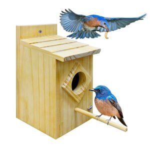 Waterproof Wooden Blue Bird House Predators Guard Easy Clean Sturdy Nesting Box for Wild Birds No Assembly Required