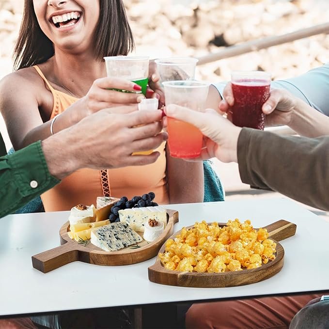 Set 2 Acacia Wood Serving Trays 11 Inch Rustic Leaf Shaped Solid Wooden Platters for Appetizer Food Decorative Wooden Plate